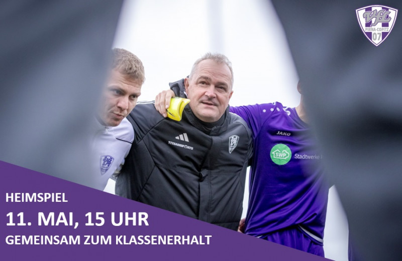 Gemeinsam zum Klassenerhalt! Am 11. Mai 2024, 15 Uhr, empfängt der VfL Pirna-Copitz den FC Oberlausitz Neugersdorf. Grafik: VfL/rz